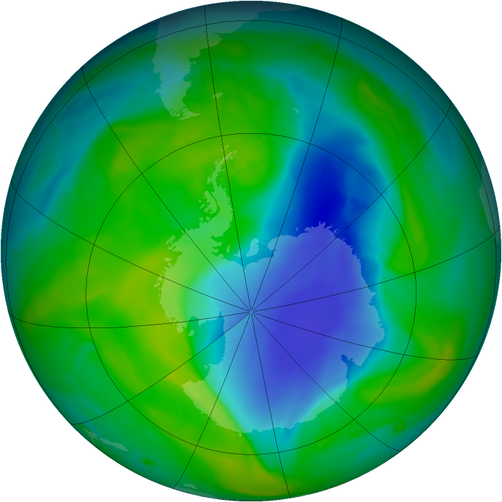 Antarctic ozone map for 08 December 2007